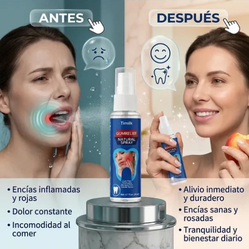 Comparación antes y después de usar EncíaCalm: de encías inflamadas y dolor al alivio duradero, encías sanas y bienestar diario